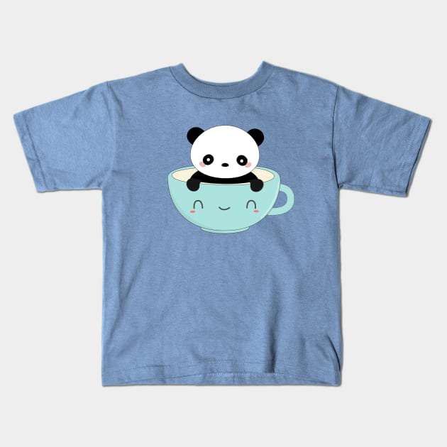Cute Coffee Panda T-Shirt Kids T-Shirt by happinessinatee